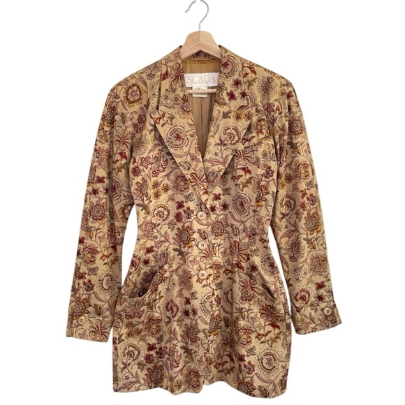 Vintage Escada Margaretha Ley Floral Hourglass Blazer Jacket Tan Red EU 36 Small - Picture 1 of 16